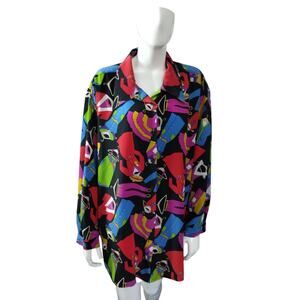 Vintage Y2K Women's Size 18W Colorful Button Up Casual Grannycore Novelty Top